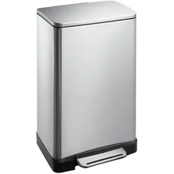 PROREGAL Stilvoller rechteckiger Treteimer mit extra breitem Pedal | 30 Liter, HxBxT 62,5x63x32cm | Edelstahl / Silber