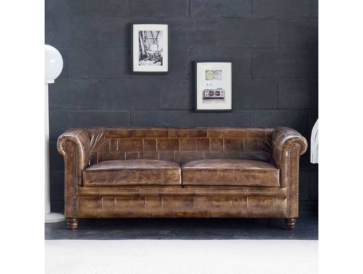 Canapé chesterfield en cuir patchwork 3 places