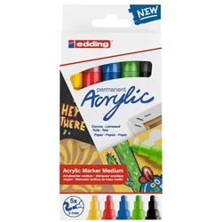 Permanenter Acrylmarker 5100 Medium Basic, verschiedene Farben, Edding, Set mit 5 Stück