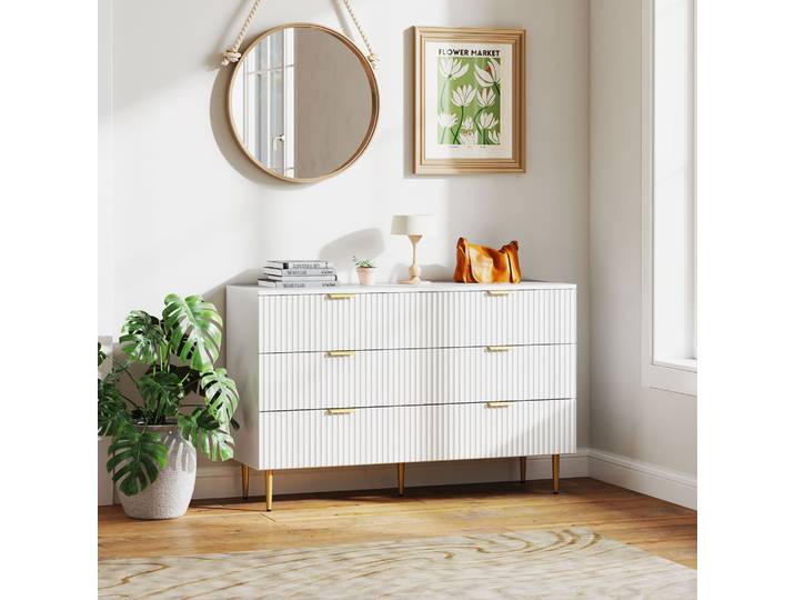 HOMCOM Commode 6 Tiroirs Moderne Blanc avec Pieds Dorés