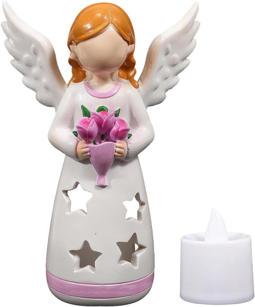 Decoratieve Engel Kaarslamp met LED-licht, Hoogte: 14,5 cm