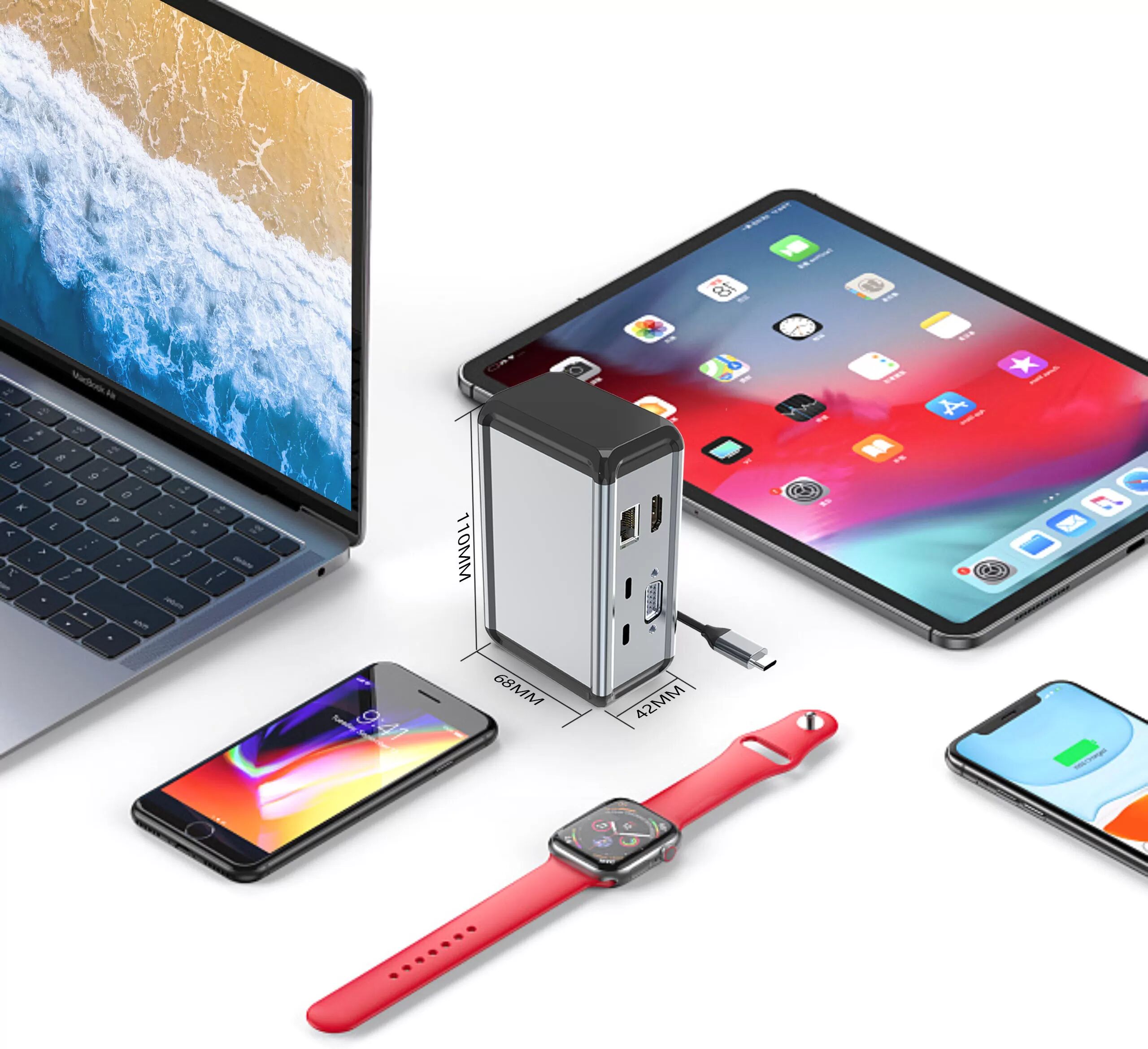 INF Adaptateur de concentrateur USB-C 12 en 1 avec HDMI, VGA, Ethernet et plus