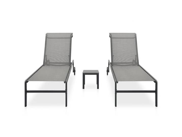 SALE 2026 Transat de soleil/plage Gris - Chaises longues lot de 2 avec table Textilène et acier 208 5x73x38cm 29.43 Kg 679529