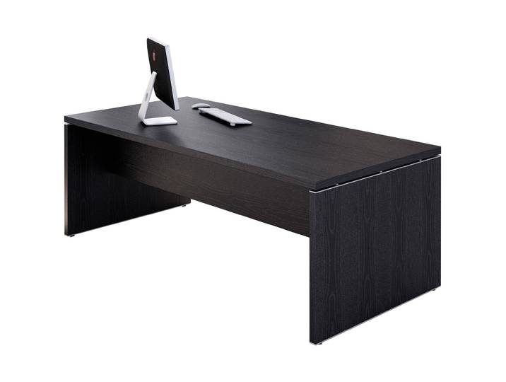 Bureau droit direction Flore - L.180 x P.90 cm - Plateau Frêne noir - Pieds panneaux