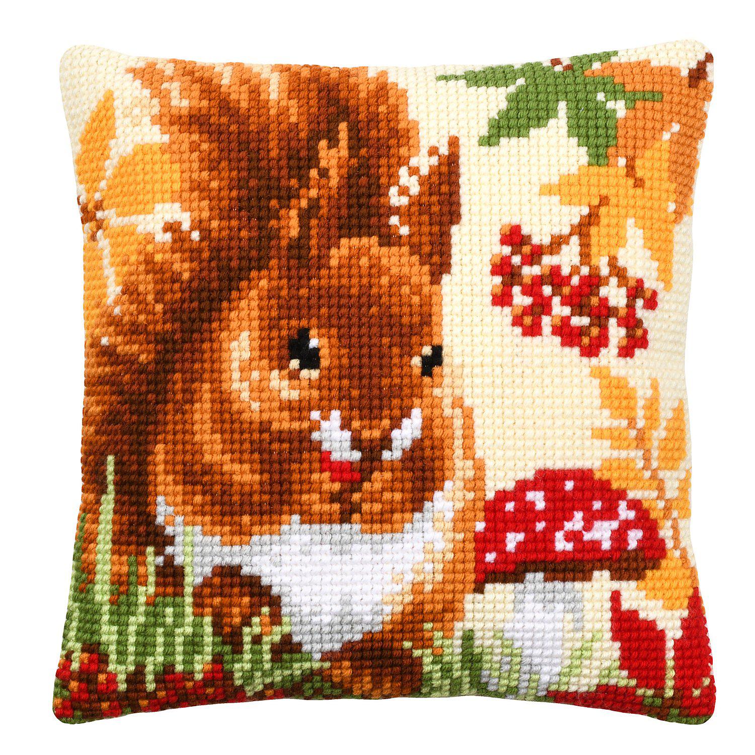 Kreuzstichkissen "Eichhörnchen Herbst"