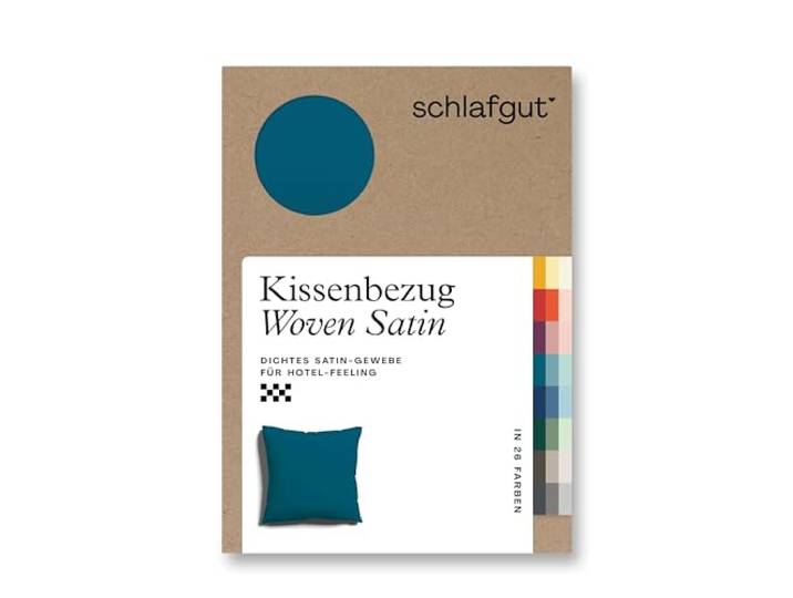 schlafgut Woven Satin Kissenbezug 40x40cm Petrol Deep, Hotelqualität seidig