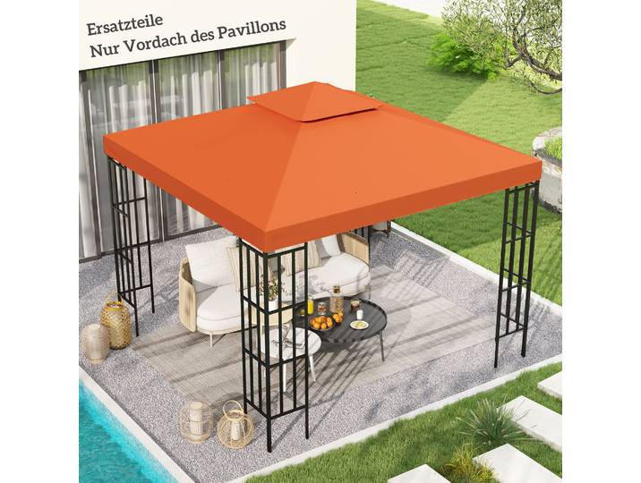 Outsunny Toile de toit de rechange pour tonnelle tente orange terracotta 3x3m