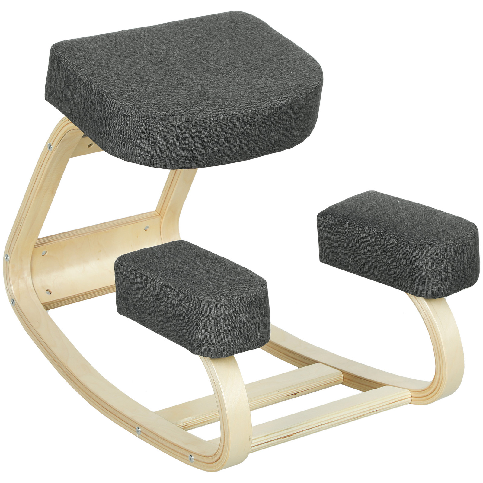 Vinsetto Kniestoel ergonomische zitkruk van berkenhout, donkergrijs