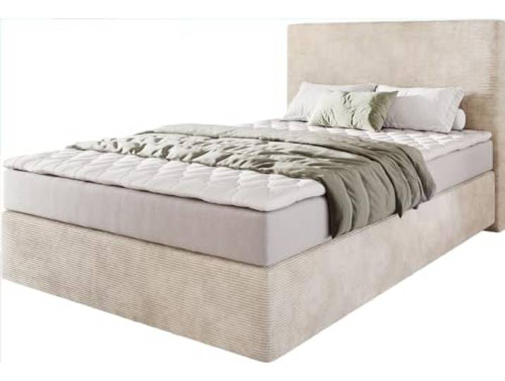 Boxspringbett Dream-Well Cord Beige 120x200 cm mit Matratze und Topper