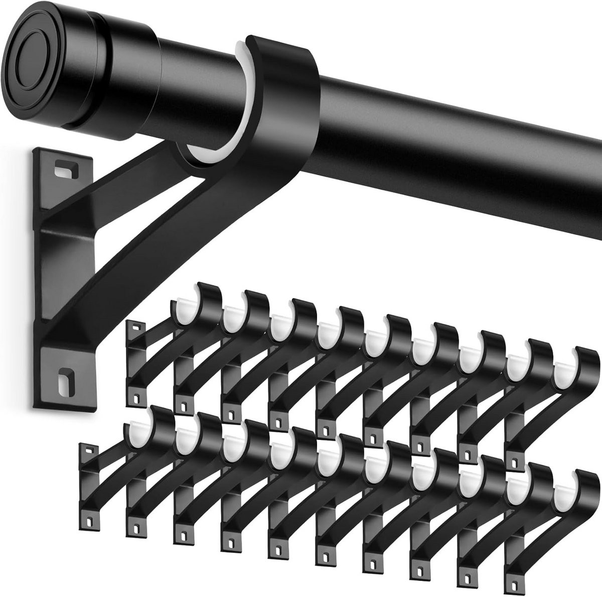Set van 20 zwarte gordijnroedehouders van zware aluminium legering