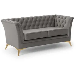 CHESTERFIELD-SOFA 2-sitzer Whitby Grau Samt mit goldenen Füßen