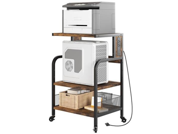 Support imprimante 52x40x80cm – 3 niveaux réglables charge 43kg structure acier – atelier bureau maison – Marron