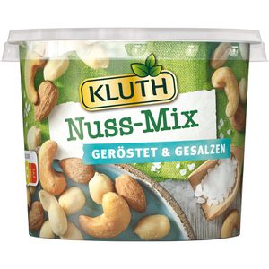 Kluth Nussmischung Nusskernmischung, im Becher, geröstet & gesalzen, wiederverschließbar, 3 Nusssorten, 275 g