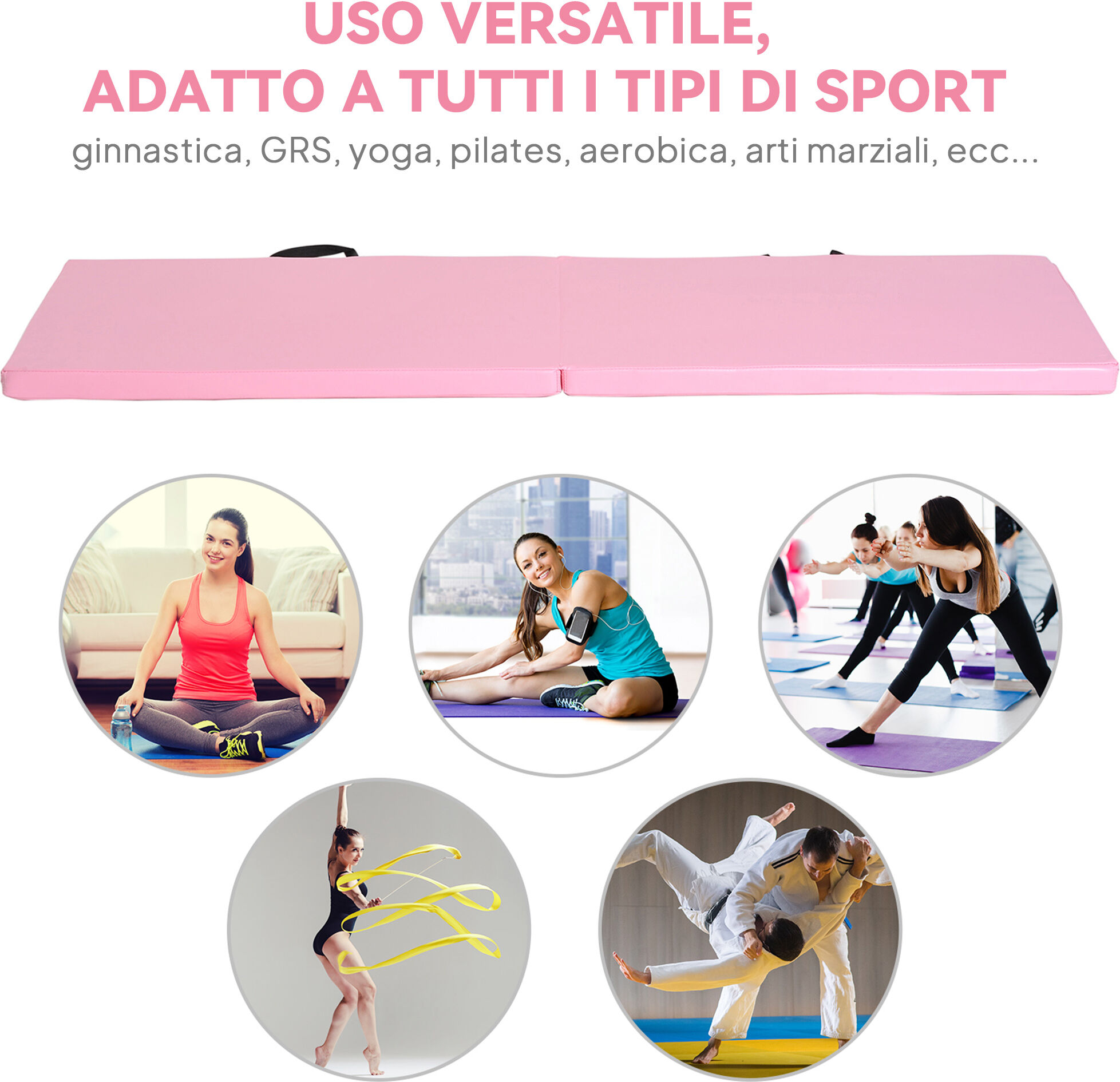 Altro Tappetino Da Ginnastica Pieghevole, Materassino Fitness Spesso 5 Cm E Antiscivolo, 180x60x5 Cm, Rosa