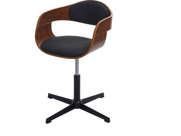 Chaise de bureau HWC-H46\, chaise de bureau\, réglable en hauteur mécanisme de rotation bois courbé ~ aspect noyer\, tissu gris foncé