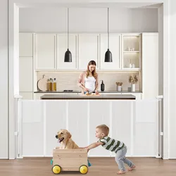 VEVOR einziehbares Babygitter ausziehbar (max. 180 cm breit 87 cm hoch), einziehbares Gitter für Kinder oder Haustiere, Netzmaterial, Türsturzgitter für Innentreppen Türen Flure Spielzimmer, weiß