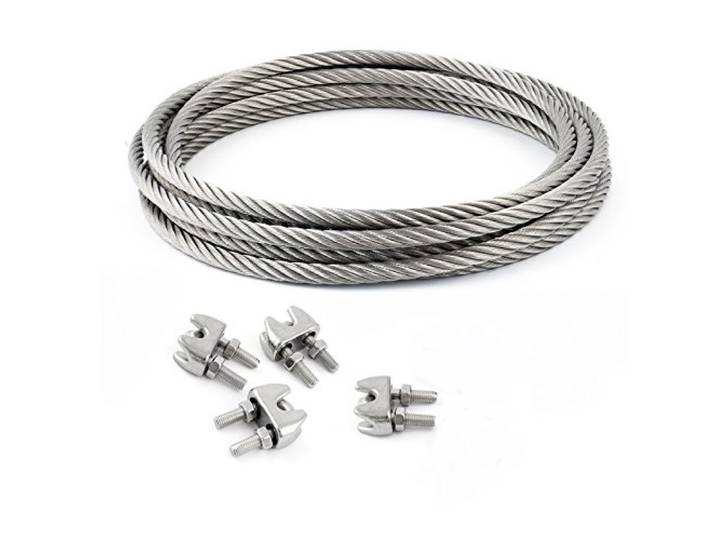 25m DRAHTSEIL EDELSTAHLSEIL SET 8mm 7x19 + 4 Bügel 8mm V4A Stahlseil Inox VA Seil Rostfrei Klemmen