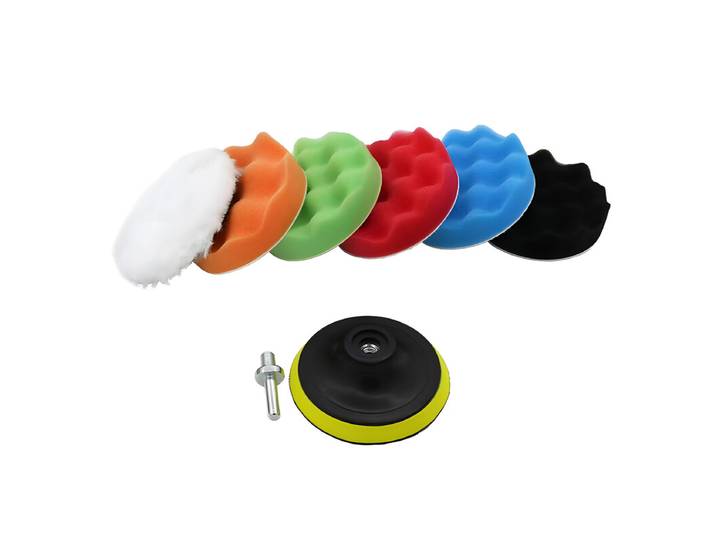 Éponge de polissage, 8 pcs 270 mm tampons de polissage auto-agrippants avec adaptateur de perceuse M10 pour perceuse, Éponge à cire tampon de polissage pour voiture kit de polissage en mousse pour ponceuse polisseuse orbitale de 80 mm