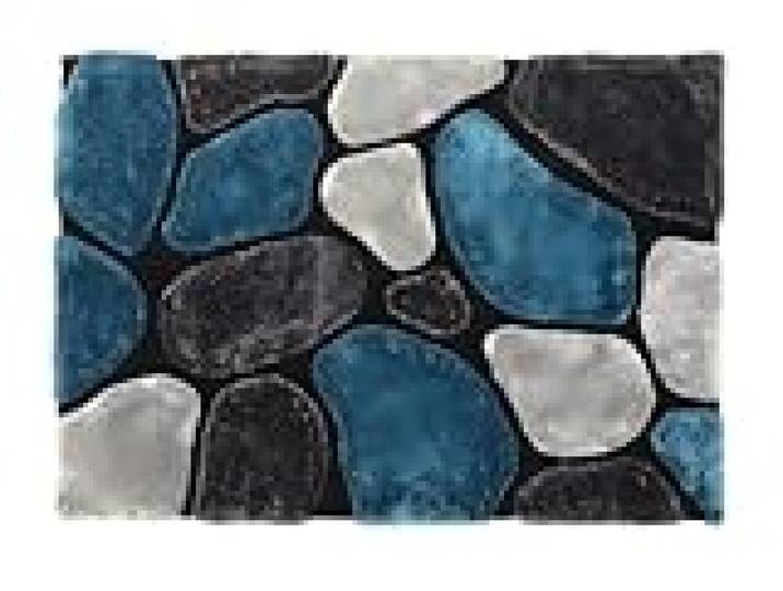Vente-unique - Tapis Shaggy à Poils Longs - Turquoise et Gris - 140 x 200cm - Pietra