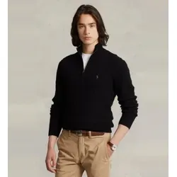 Polo Ralph Lauren für Herren. 710876766005 Schwarzer Strickpullover mit Reißverschluss (L), Lässig, Wolle, Klassisch