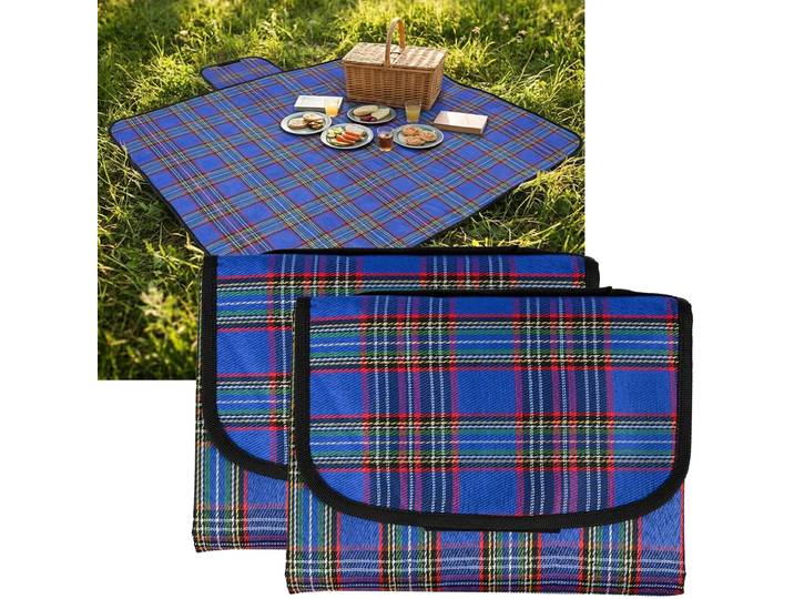 2er-Set Picknickdecke, blau kariert, 150x130 cm