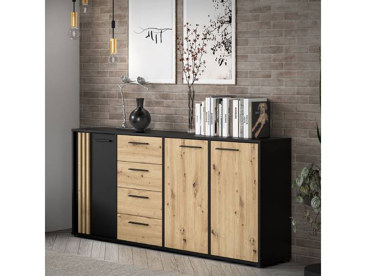 Sideboard 179cm Schwarz/Braun/Schwarz