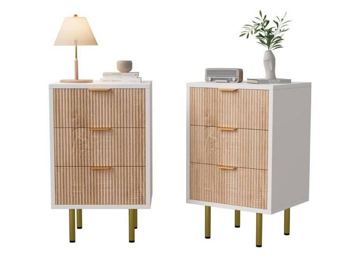 Table de chevet lot 2 40×40×65cm avec 3 Tiroirs table chevet table de chevet bois chevet de lit Couleur bois naturel