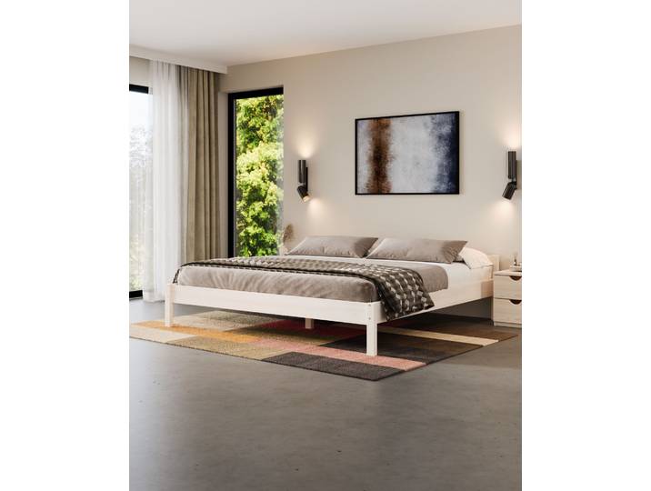 Naturwohnen Massivholzbett 200x200cm Natürlich Weiß lasiert Serie Theo Design und Handwerk perfekt vereint mit bioola® colour veredelt