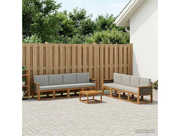 HFMDRMU Outdoor-Sofagarnitur mit Kissen 7-teilig aus massivem Akazienholz, Terrassenmöbel mit Lattenrahmen in satten Brauntönen, modernes Design für Garten und Terrasse, langlebig