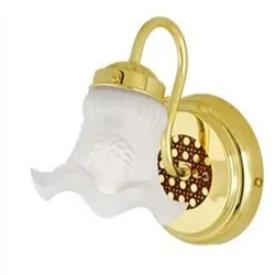 Wandleuchte Rattan Messing poliert / Opalglas