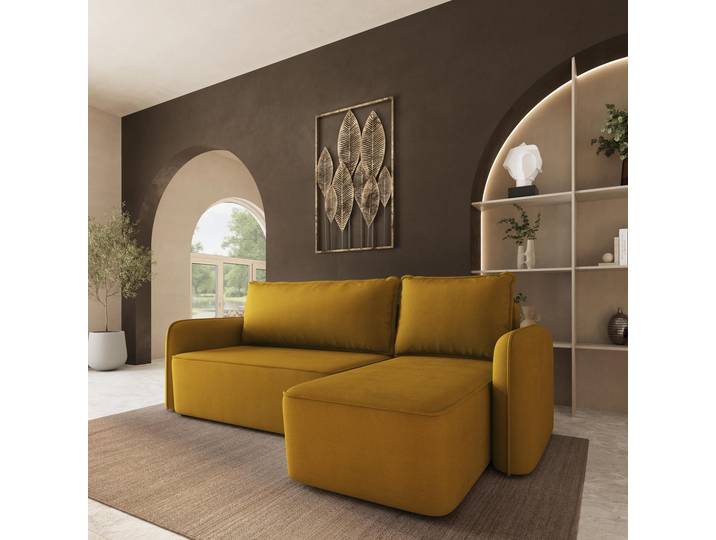 Masseno Ecksofa DOLVER mit Schlaffunktion und Bettkasten, Ausziehbares Bettsofa - Gelb, KRONOS 01