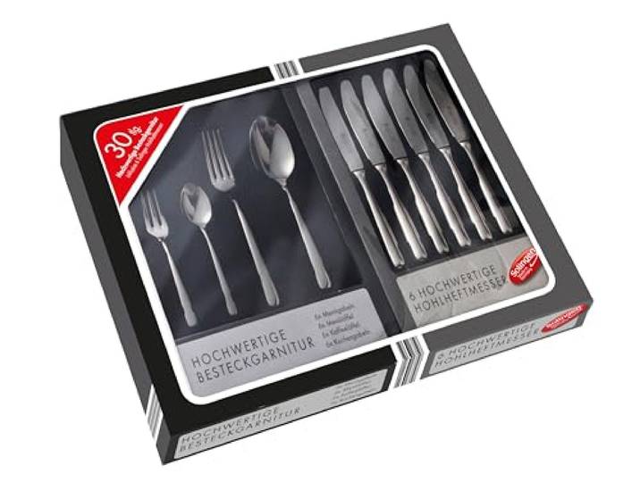 GEHRING Besteckset /''Laguna/'' 30 teilig, inklusive 6 Solinger Hohlheft-Messer, hochwertige Besteckgarnitur, Essbesteck für 6 Personen, Gabel, Löffel Kuchengabel, Kaffeelöffel, 18/10