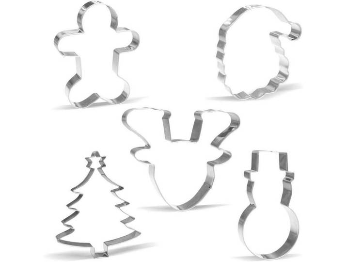 Ausstechformen Set 5-teilig Weihnachten Edelstahl, Silberfarben, Metall, 11.4x1x14.2 cm, Backen & Backzubehör, Keksausstecher