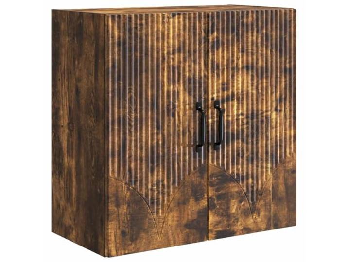 HKLGBVCR Wandschrank, 59 x 31 x 60 cm, Holz, Eiche rauchfarben 90° drehbare Türen, schwarze Metallgriffe, geräumige Einlegeböden, Wandbefestigung, kein Platzbedarf am Boden