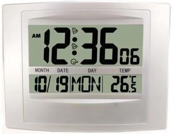 Perfect Picks Market Large Display Digital Wall Clock With Dual Alarm, Date, Week & Temperature LCD Display white