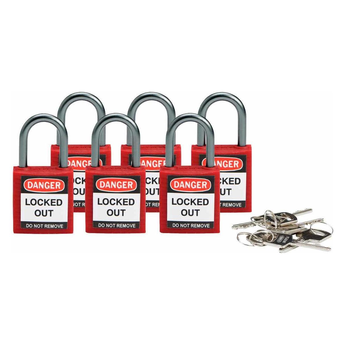 Brady kompaktes Sicherheitsschloss Nylon, Rot, 25mm Bügelhöhe, 4,7mm Aluminium-Schliessbügel (Keyed (814116)