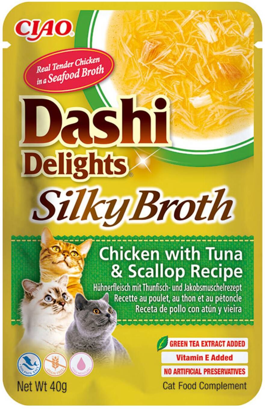 Inaba® Ciao® Inaba Ciao Dashi Delights Silky Broth Brodo di Pollo con Tonno e Capasanta Umido per Gatti 40 g
