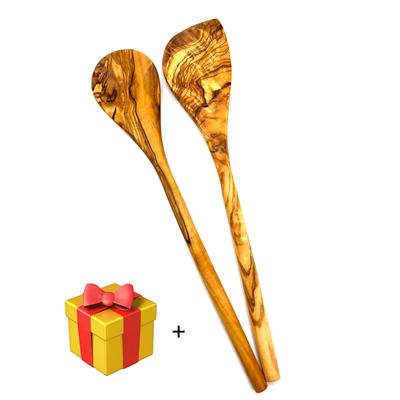 Kochlöffel OLIVENHOLZ-ERLEBEN "2tlg. Kochlöffel-Set", braun, L: 30cm, Massivholz, Kochlöffel, Kochlöffel, kommt besonders gut in die Ecken und Ränder des Topfes