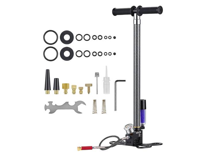Pompe à main VEVOR PCP\, 3 étages\, pompe haute pression 31\,03 MPa\, pompe de sol avec filtre eau/huile\, manomètre et boîtier en acier inoxydable\, pour carabines à air comprimé\, paintball\, gonflage de pneus et bateaux pneumatiques