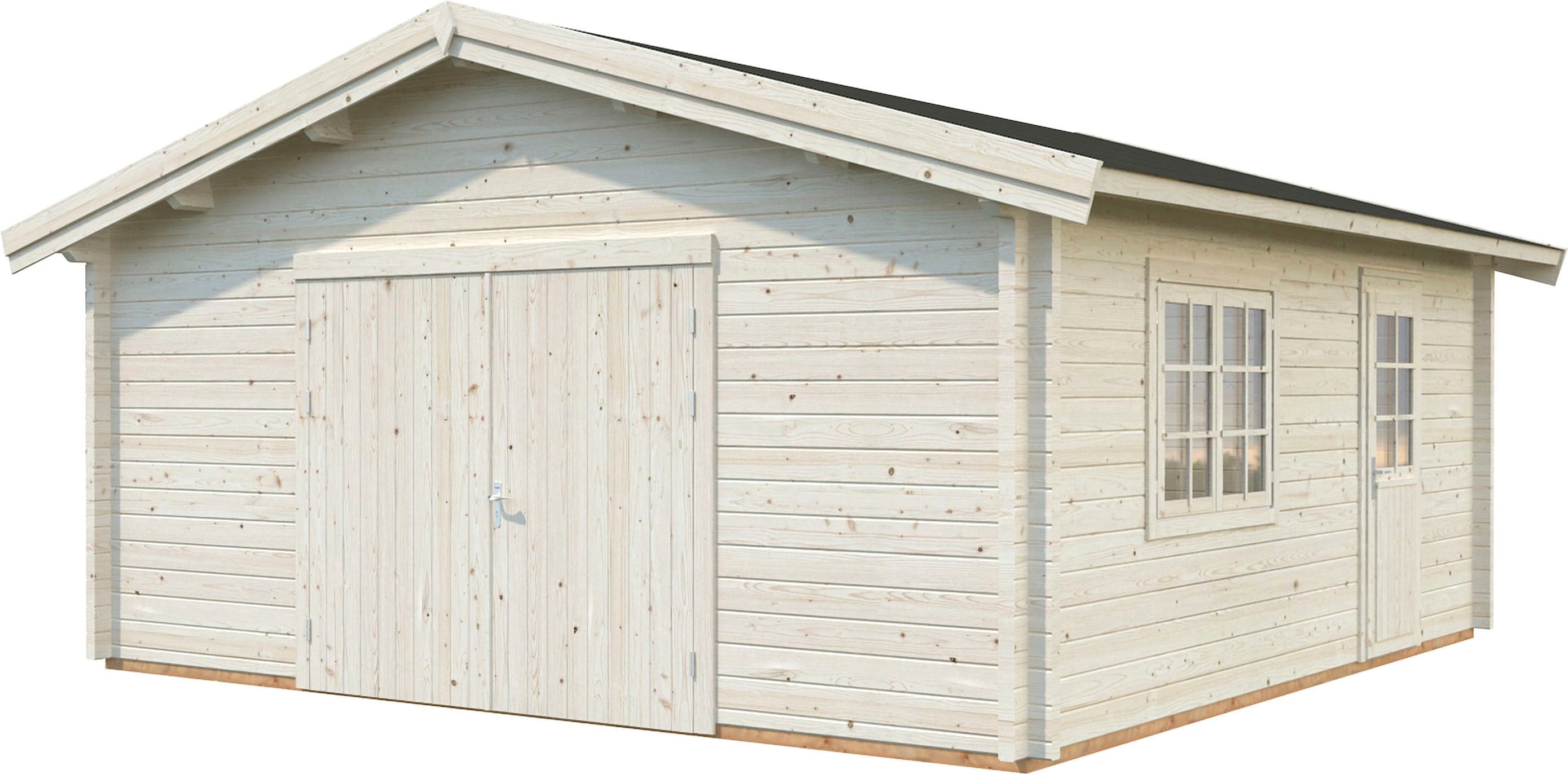 Garage PALMAKO "Roger", beige (naturbelassen), Massivholz, Garagen, BxTxH: 622x596x312 cm, mit Holztor, naturbelassen