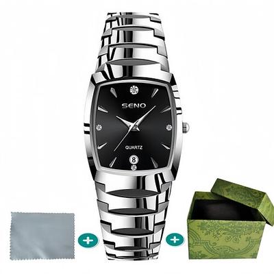 Neue Edelstahl Armband Herren Quarz Uhr Nachtlichtanzeige mit Strass Kratzfest und verschleißfest Zifferblatt Bevorzugt für Ferien- und Geburtstagsgeschenk