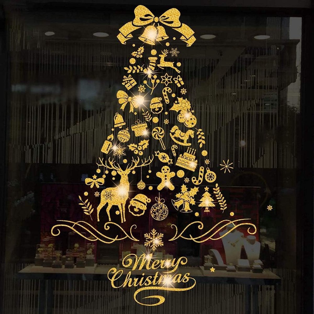 Kerst Raamdecoratie Set met 4 Vellen Herbruikbare Raamstickers in Goud
