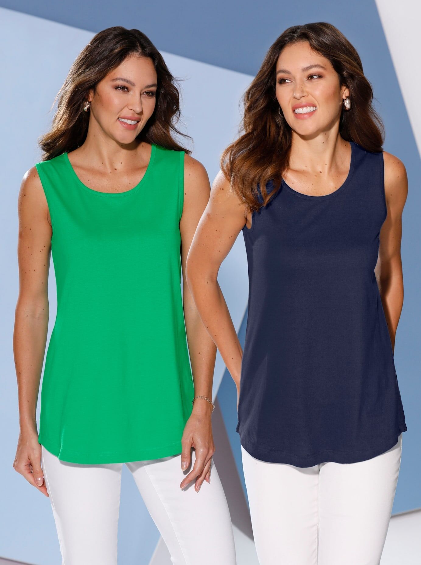 Longtop CLASSIC BASICS, Damen, Gr. 42, bunt (grasgrün, marine), 100% Baumwolle, unifarben, Rundhals, Tops Longtop grasgrün, marine 42