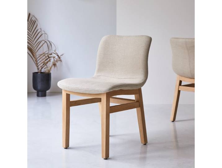 Stuhl linen aus massivem Eichenholz - Beige - Fabric