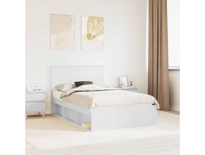 YUOTYRKTEJRSG Massives Kiefernholz Modernes Design 120x190 cm Weiß Bettgestell mit Kopfteil Weiß 120x190 cm Massives Kiefernholz stabil Bettrahmen Lattenrost Modern