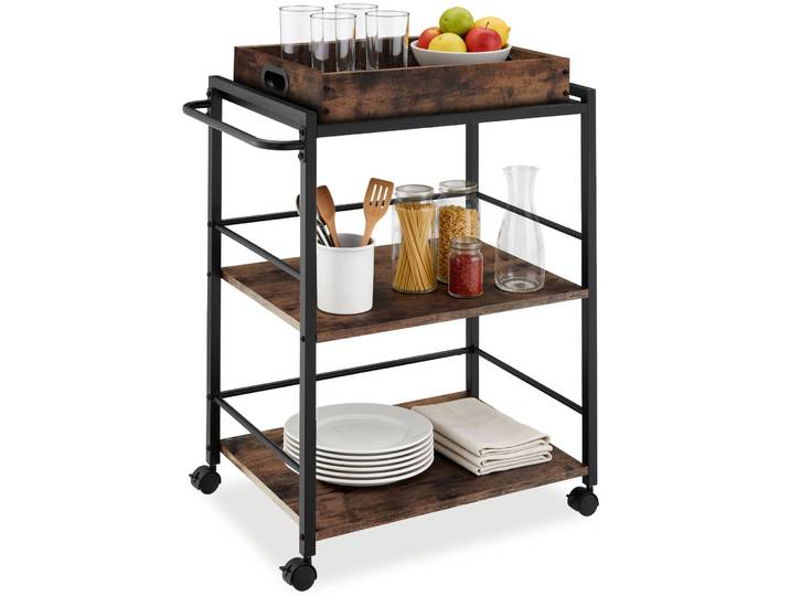 Chariot de service Worcester 65x41,5x87cm - Bois foncé industriel, rustique