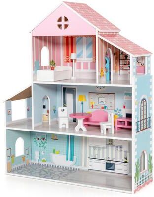 Costway 3-Tier Toddler Doll House with Furniture Gift for Age over 3