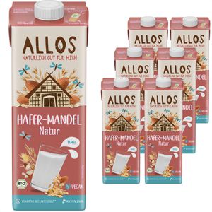 Allos Haferdrink aus französischem Hafer, Mandel Natur, BIO, ohne Zuckerzusatz, je 1 Liter, 6 Stück