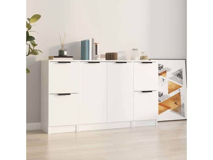 Buffet 3 pcs Blanc Bois Ingénierie Meuble Rangement 120x40x80 cm Cuisine Salon
