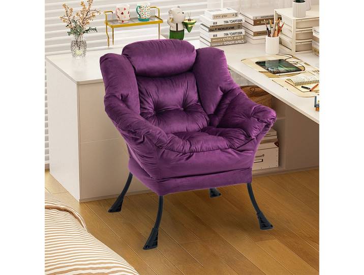 BBG Relaxsessel Lazy Chair Relaxsessel mit Metallgestell & Seitentasche, Bequemer Polstersessel mit Samtbezug, Loungesessel